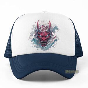 🆕Oni Demon Foam Trucker Hat Mesh Snapback Cap Navy/White